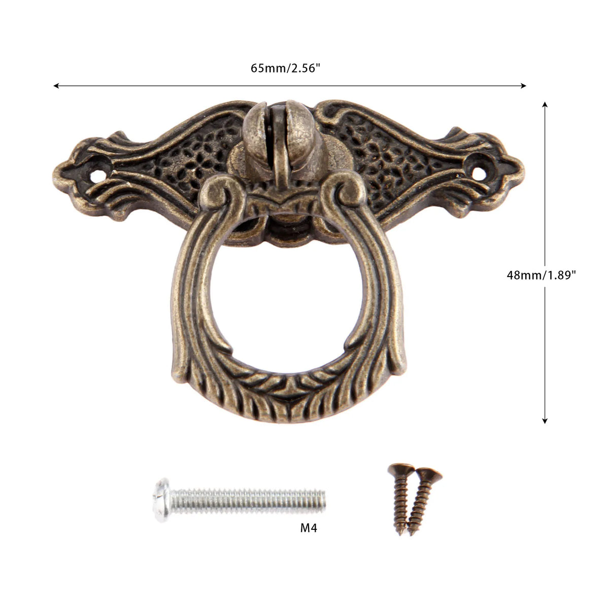 1Pc Antique Bronze Furniture Ring Pull Handles Knobs Zinc Alloy Kitchen Drawer Cabinet Door Handle Wooden Box Pull Knob 65*48mm