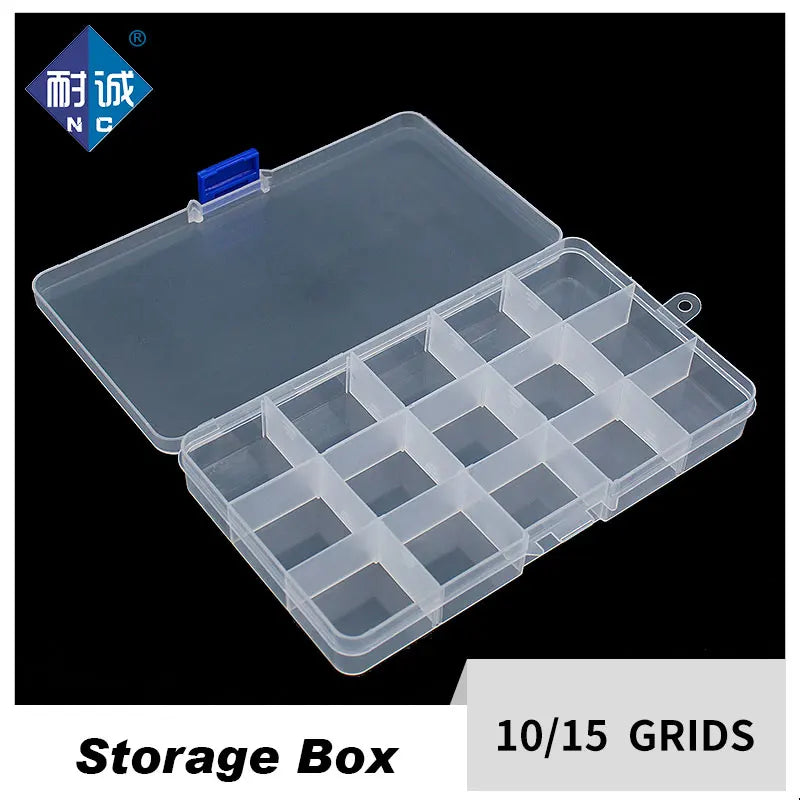 10/15 Grids Plastic Box Adjustable Jewelry Box Beads Pills Nail Art Storage Box Organizer for Office Housekeeping Organization