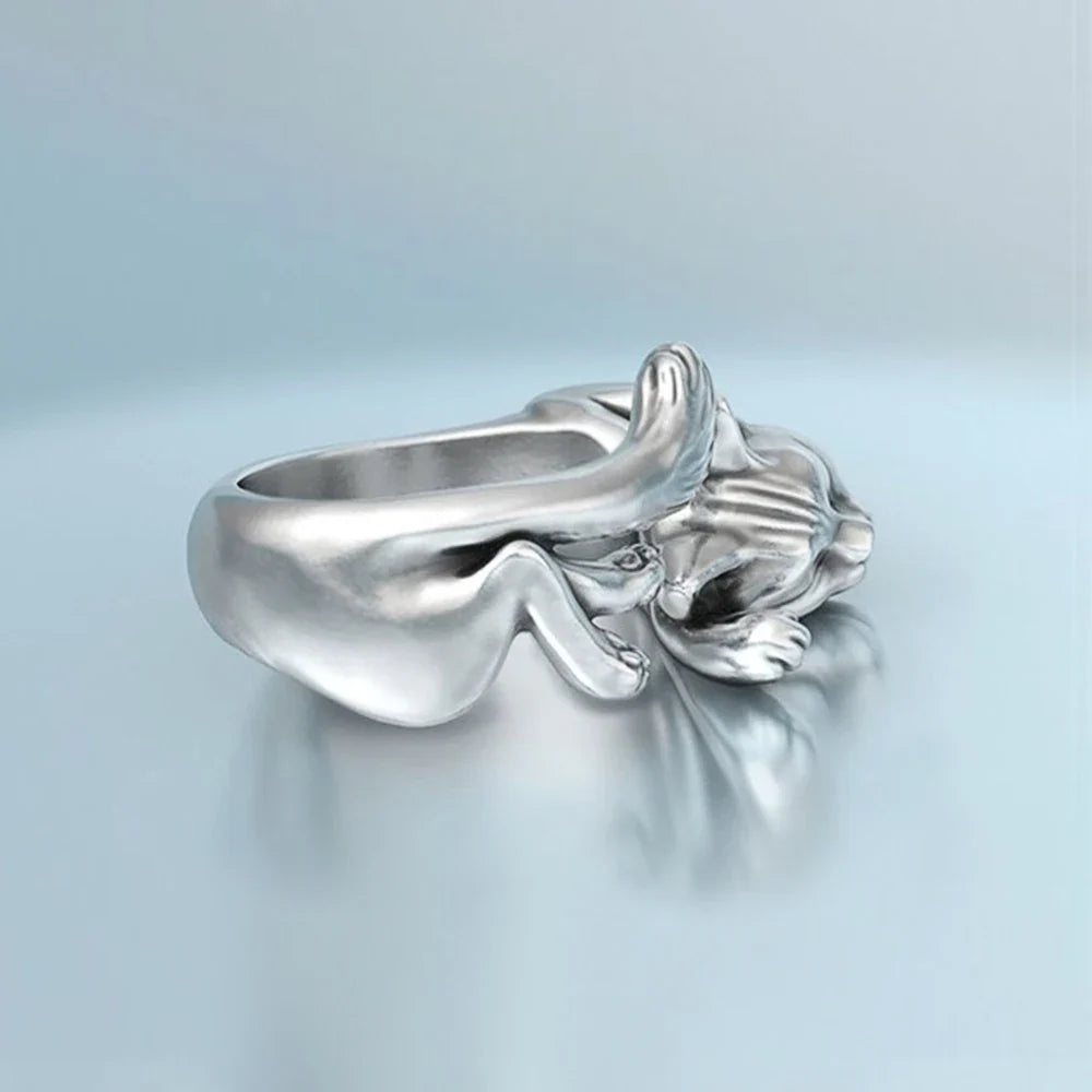 Huitan Cute Fortune Cat Shape Women Opening Rings Silver Color Dance Party Finger Ring Delicate Lady Gift New Fashion Jewelry