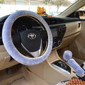 Universal Plush Steering Wheel Cover Set 3pcs Faux Fur Car Steering Wheel Hand Brake Gear Shift Covers for 36-40cm Warm Winter