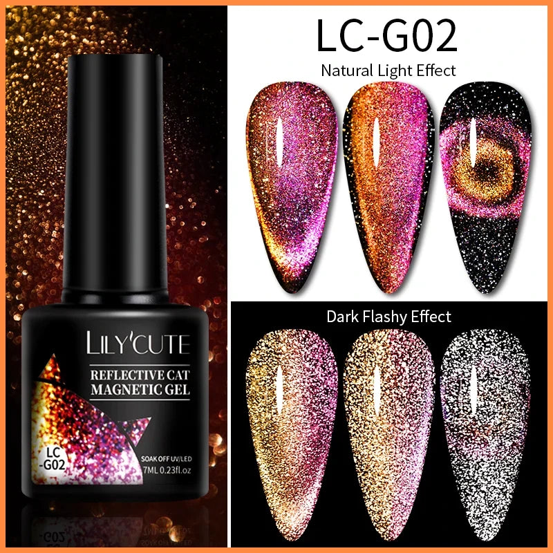 LILYCUTE 7ml Reflective Glitter Nail Gel Polish Effect Sparkling Soak Off Gel Semi Permanent For Manicure Nail Art UV Nail Gel