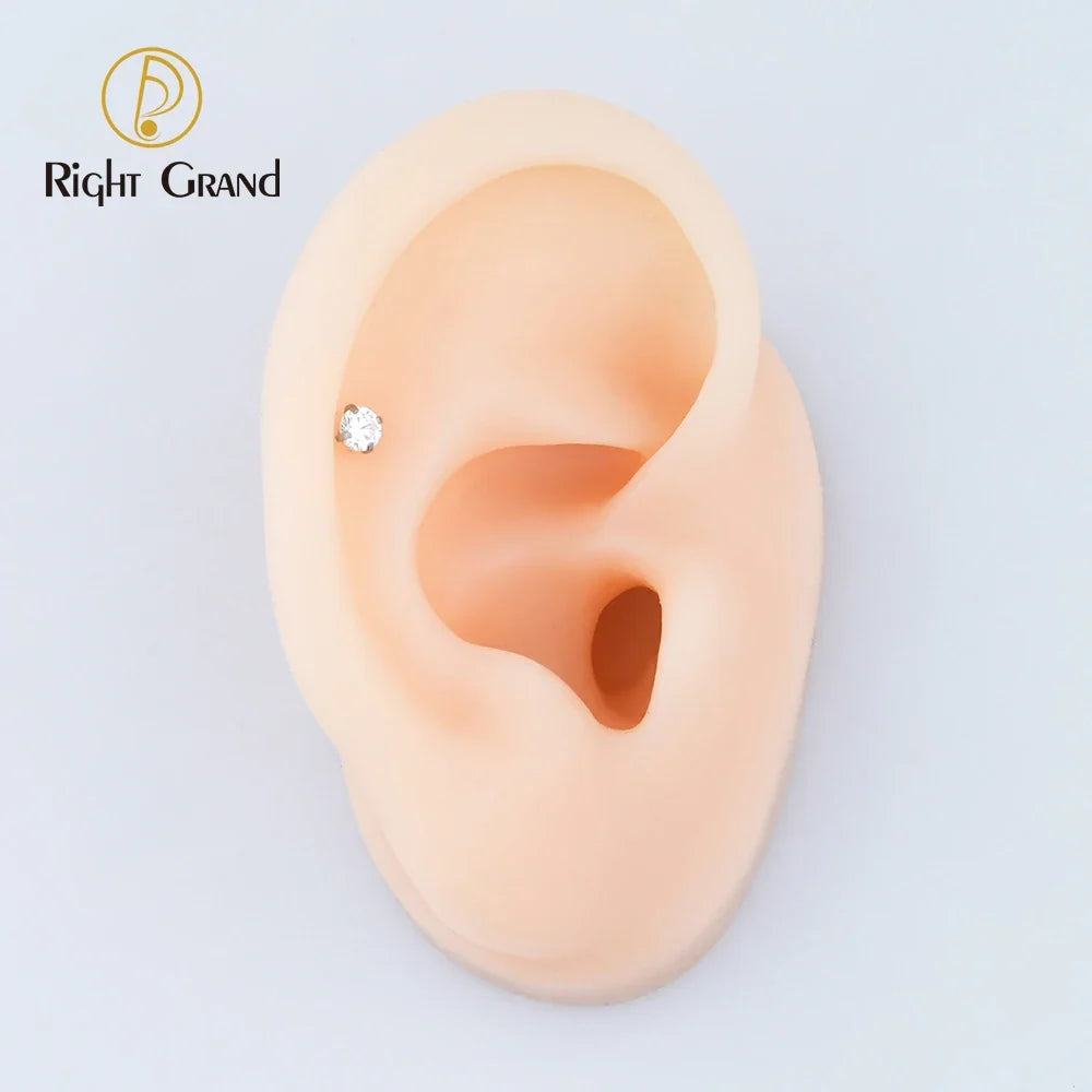 Right Grand ASTM F136 Titanium CZ Gem Internally Threaded Labret Monroe Lip Ring Tragus Nail Helix Earring Stud 16G 6/8/10mm Bar