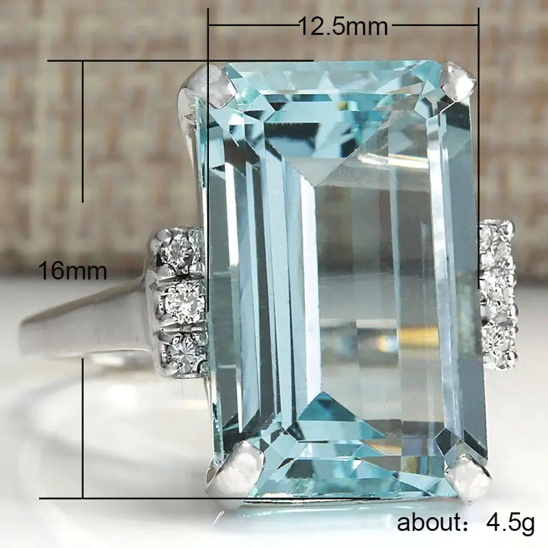 HUITAN Hyperbole Women Ring Cocktail Party Ring With Huge Sky Blue Cubic Zircon Prong Setting Valentine's Gift For Wife