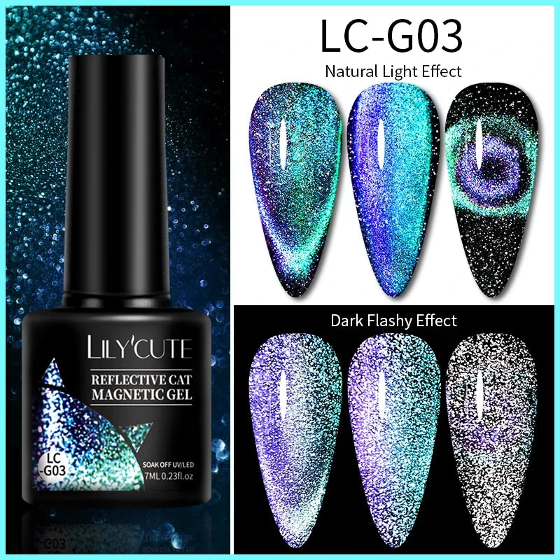 LILYCUTE 7ml Reflective Glitter Nail Gel Polish Effect Sparkling Soak Off Gel Semi Permanent For Manicure Nail Art UV Nail Gel