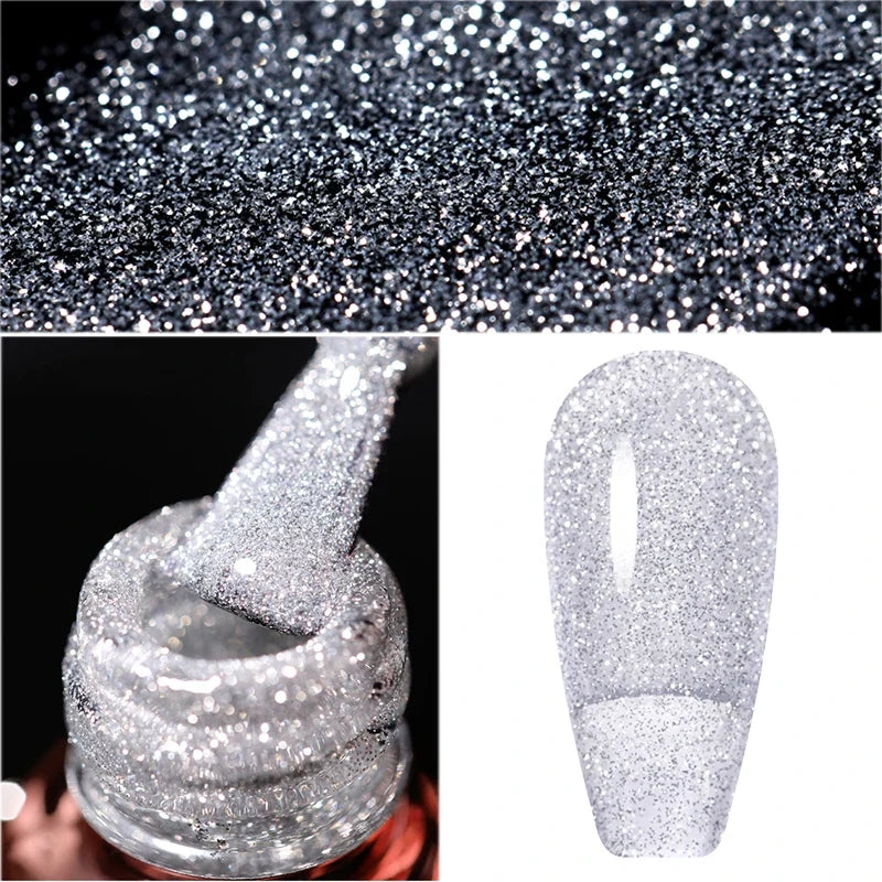 LILYCUTE 7ml Reflective Glitter Nail Gel Polish Effect Sparkling Soak Off Gel Semi Permanent For Manicure Nail Art UV Nail Gel