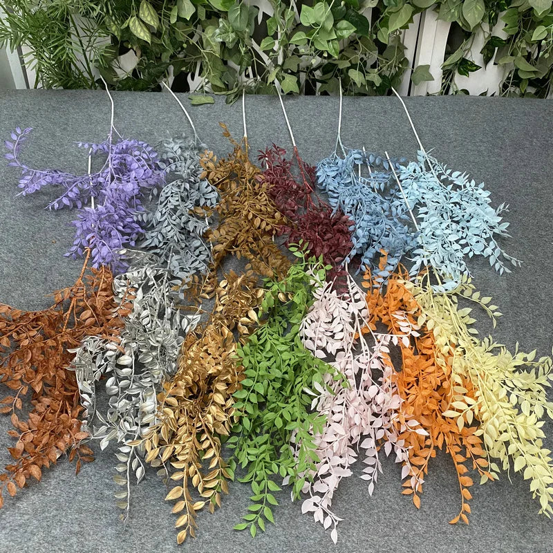 Large 100cm Plastic Golden Sandalwood Leaf Artificial Plants Potted Eucalyptus Wedding Garden Home Decor Green Grass Photo Props
