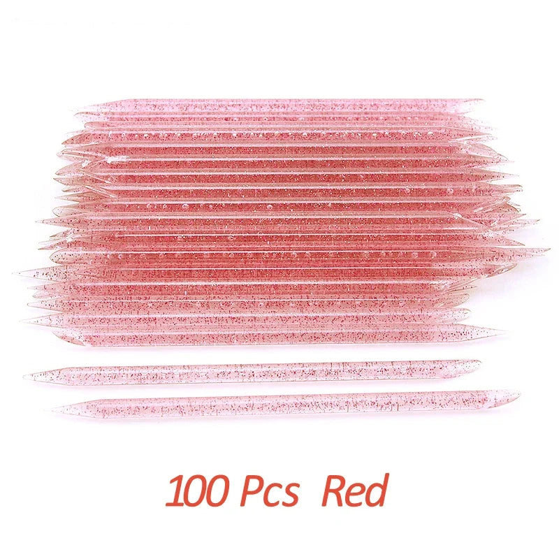 50/100 Pcs/Pack Reusable Crystal Stick Double End Nail Art Cuticle Pusher Acrylic Dotting Clean Nail Stick Polish Manicure Tools
