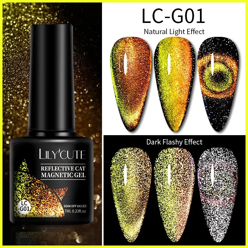 LILYCUTE 7ml Reflective Glitter Nail Gel Polish Effect Sparkling Soak Off Gel Semi Permanent For Manicure Nail Art UV Nail Gel