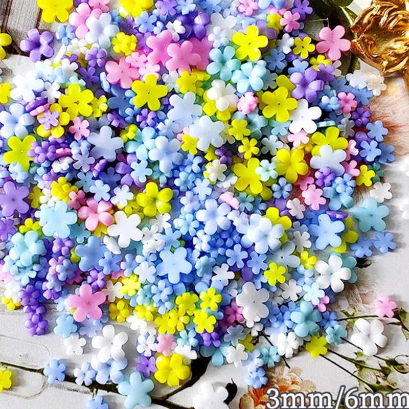 100pcs Japanese White Small Flower Nail Art Charms 3D Resin 5Petal Rhinestones Nail Decorations Kawaii Accessories Manicure DIY