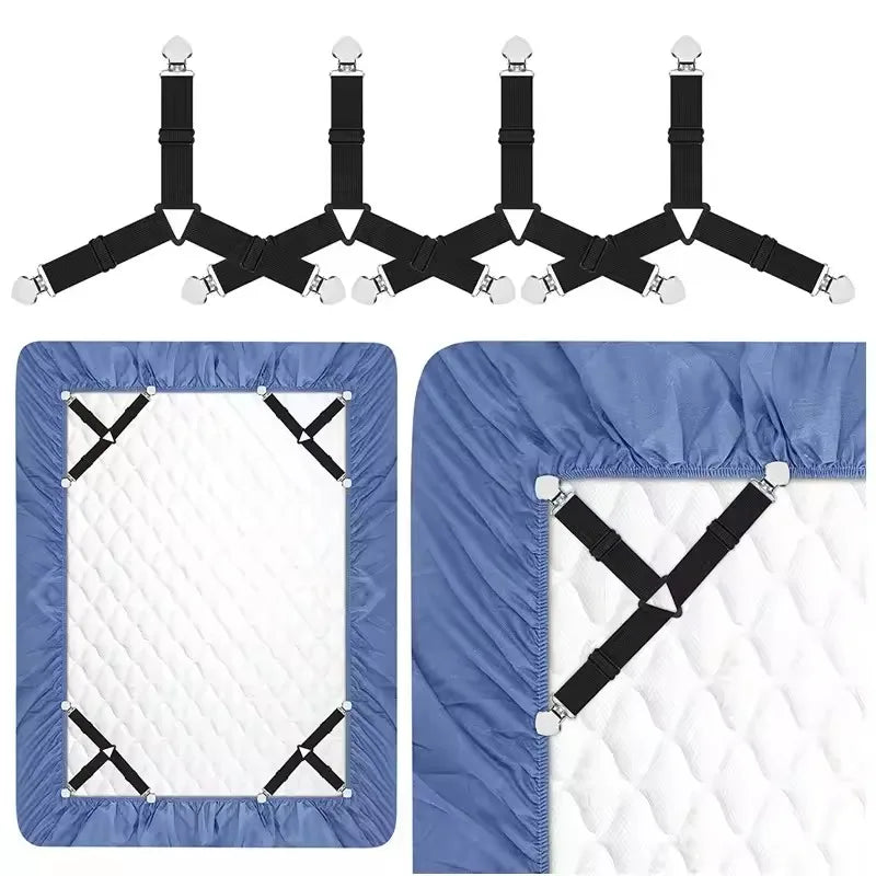 4PCS Anti-slip Bed Sheet Fixing Clips 3 Way Adjustable Elastic Holders Keep Bed Sheets Blankets Flat Bedding Organize Gadgets