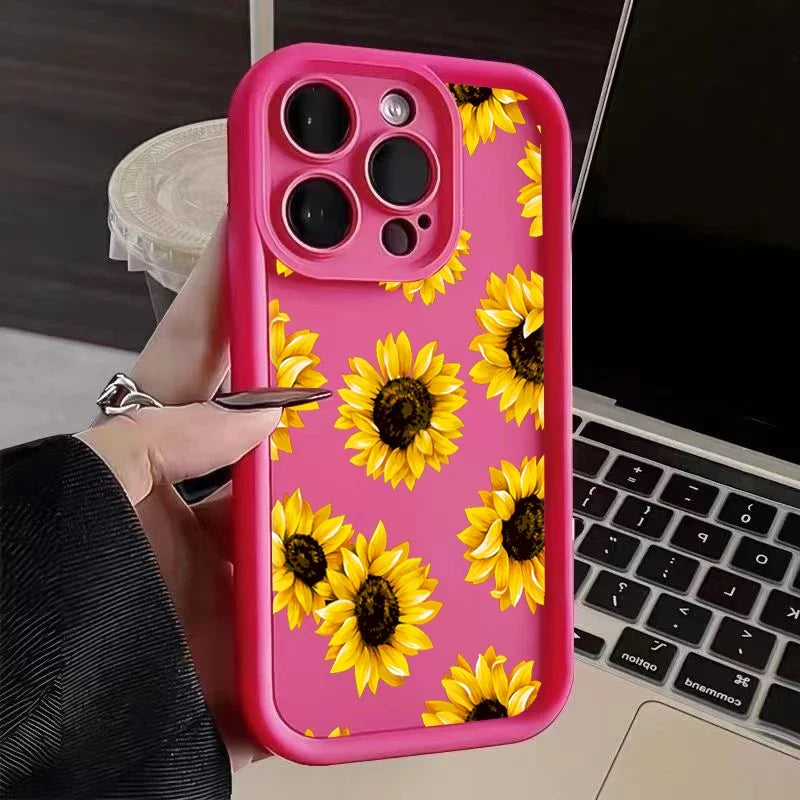Purple Flower Pattern Phone Case For iPhone 17 16 15 14 13 12 11 Pro Plus Max XR 17 Air 16E Shockproof Soft Silicone Back Cover