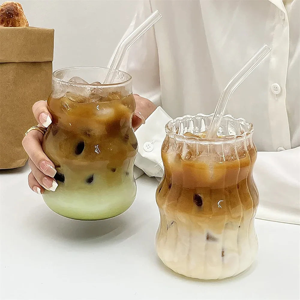 1pc Glass Cup 530ml Water Glasses Stripe Mug Heat-resistant Tumbler Drinkware Perfect For Tea Juice Milk Coffee For Party