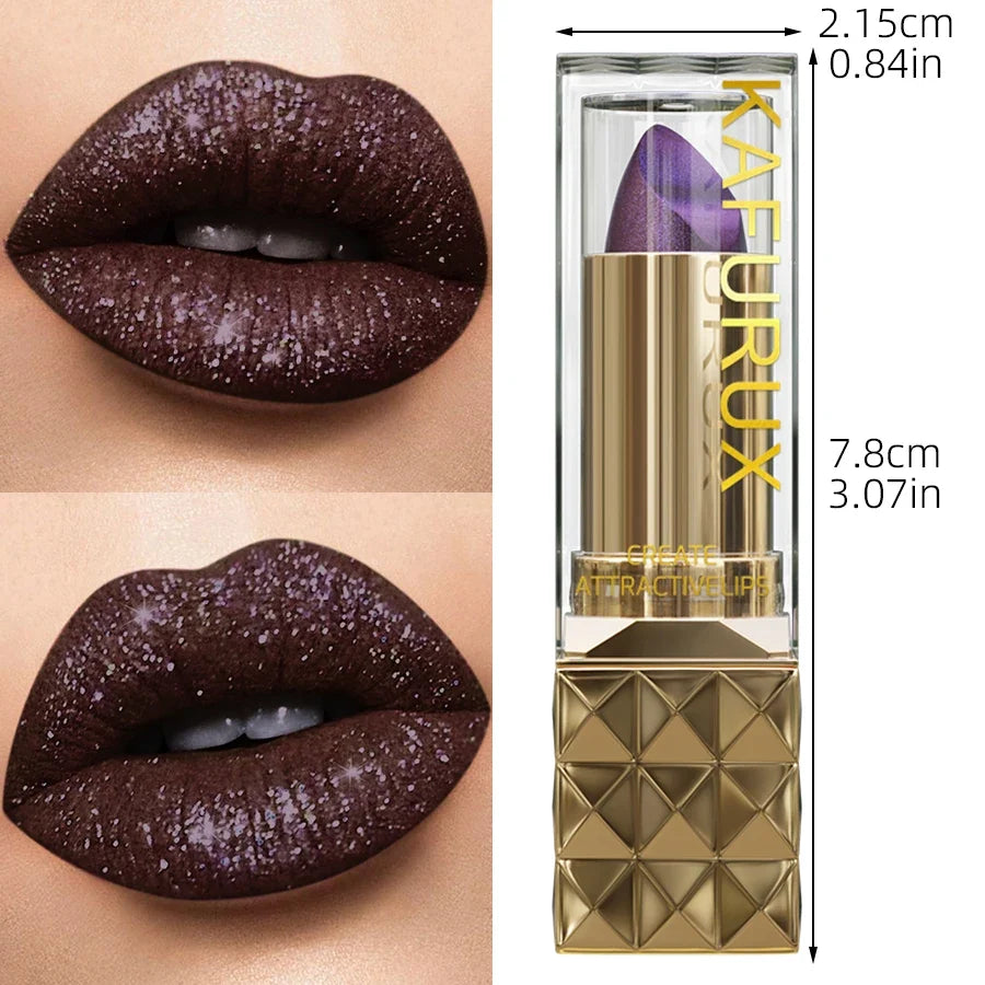 1pc Sexy Glitter Shiny Red Lipstick Pearlescent Lip Tint, Long Lasting Lip Senior Matte Lip Makeup Gifts for Women Metallic Lip