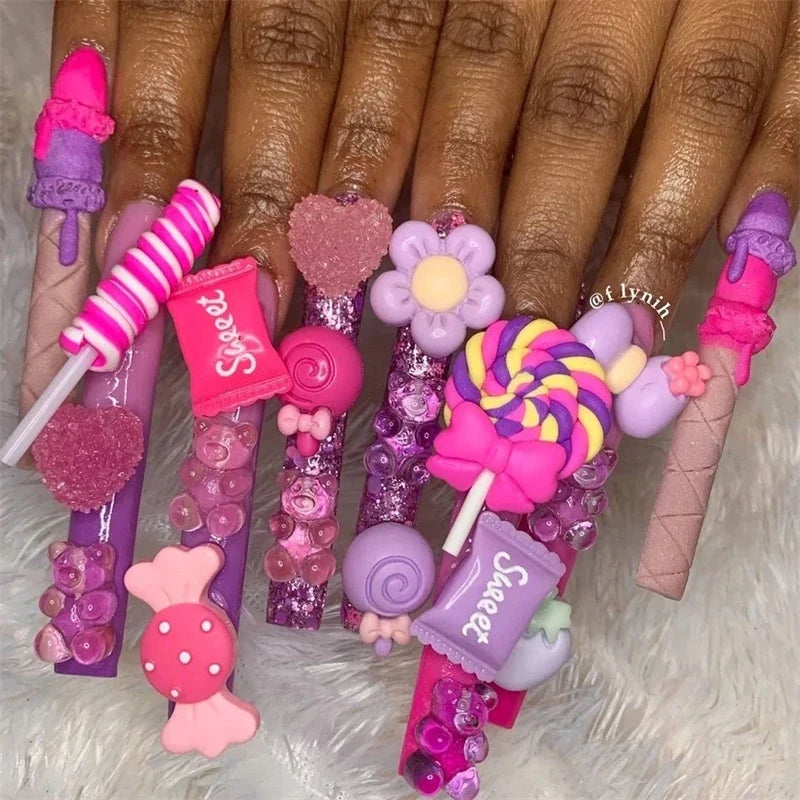 20PCS Multi Shape Kawaii Accessories Nail Art Charms Sweet Candy Gummy Bear Lollipop Resin Nail Art Rhinestion Decoration