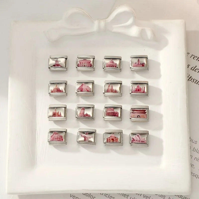 2026 World Scenery Saint Basil's Cathedral St. Peter's Basilica‌ Italian Charm Links Fit 9MM Stainless Steel Bracelet DIY Making