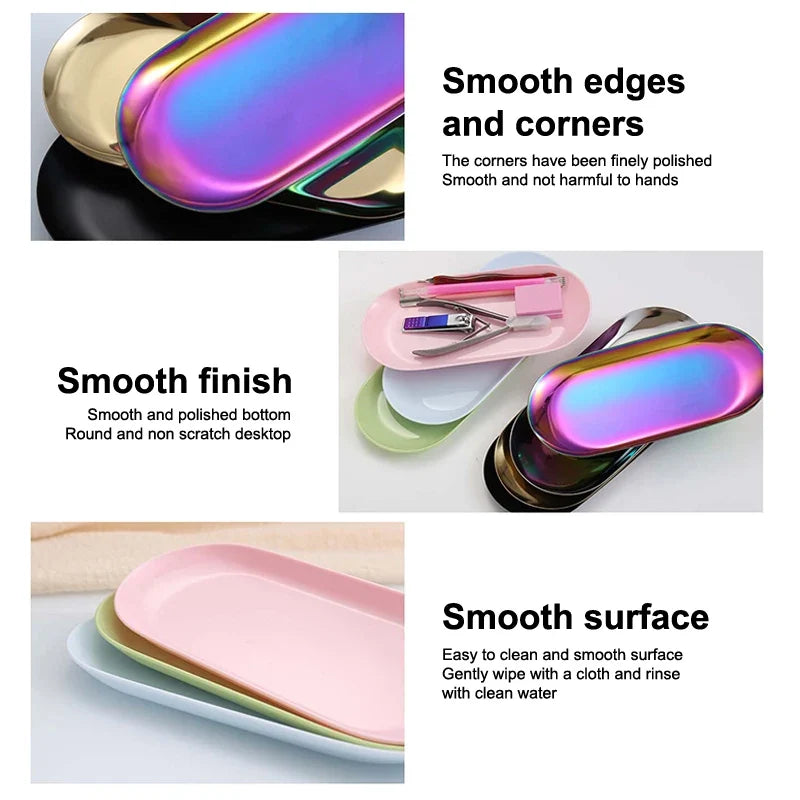 Plastic Cosmetic Storage Tray Nail Art Equipment Plate Nail Art Tray Oval Manicure Tweezers Storage Tray Fake Nail Tray Tool