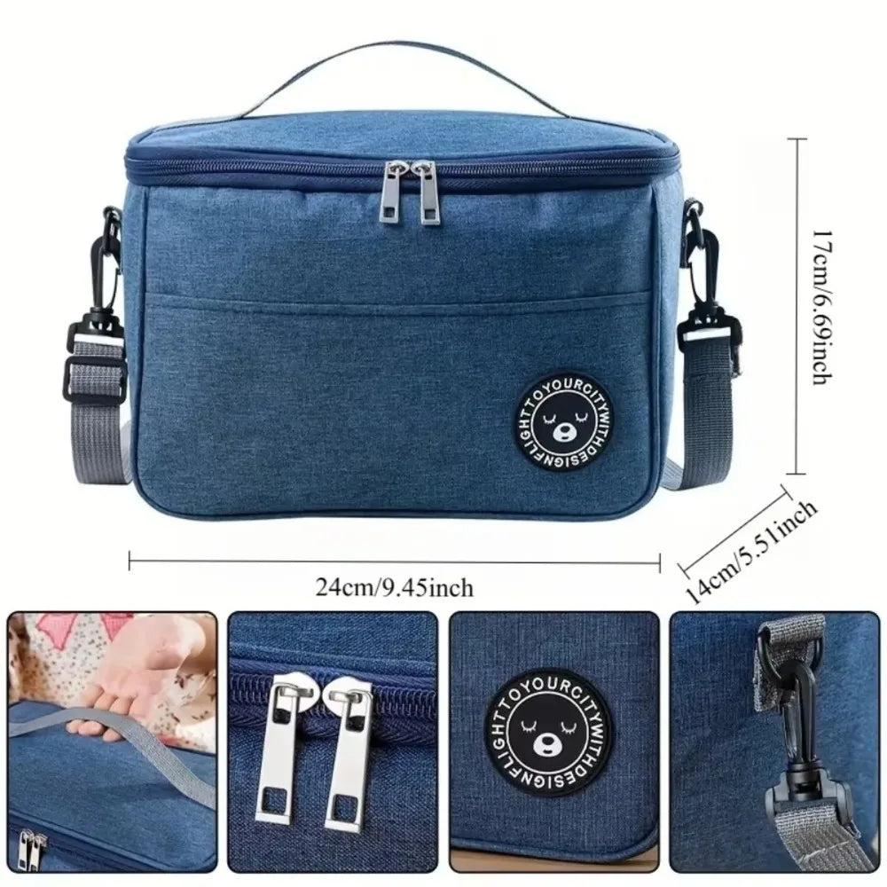 Portable Insulated Lunch Box Thermal Bag for Travel Camping Picnic Office Hot Cold Food Storage Container with Handle Strap