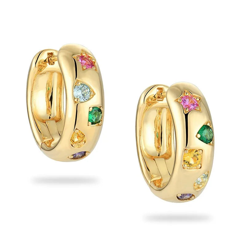 Elegant Colorful Zircon Hoop Earrings Piercing Woman Accesories 2025 Exquisite Round Stainless Steel Earrings Party Jewelry Gift