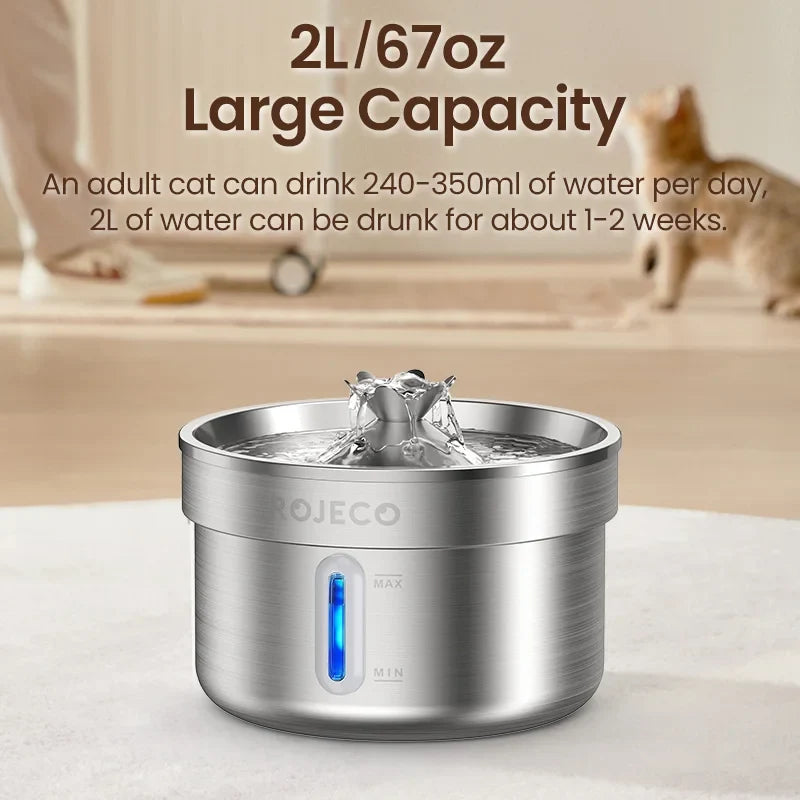 ROJECO Stainless Steel Pet Drinking Fountain Auto Cat Water Fountain Smart Pet Water Dispenser with Pump for Dog Cat Drink Bowl