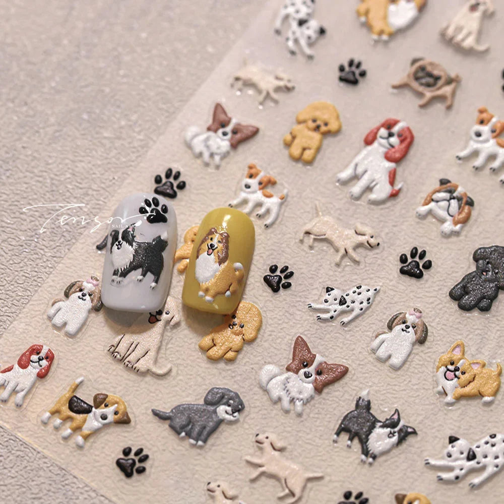 5D Cute Cartoon Dog Nail Art Stickers Decals Self-adhesive Slider 5D Embossed Nail Sticke Lovely Dog Manicure Design Supplies
