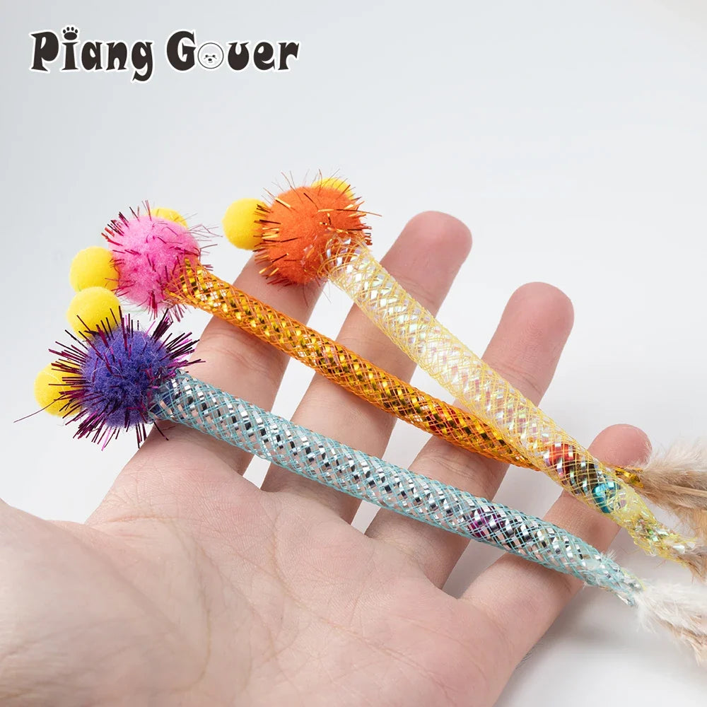 5pcs Plush Ball Feather Cat Toy Simulated Tube Worm Feather Pet Toys