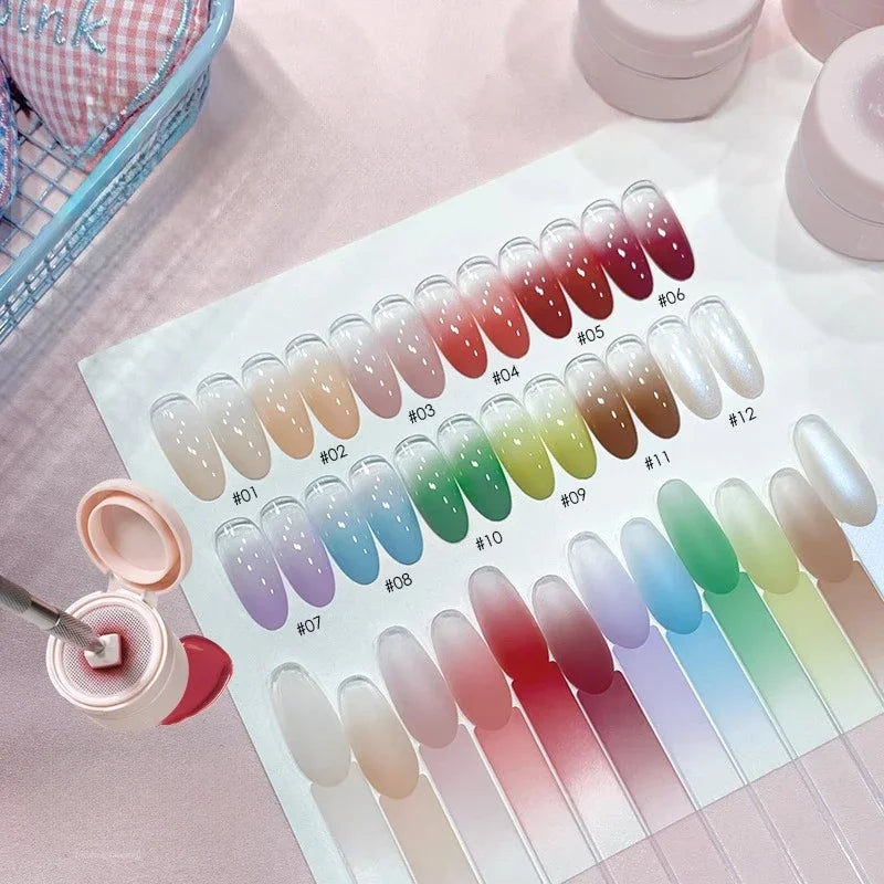 12 Colors Air Cushion Patting Gel, High Saturation Solid Nail Art Gel, No Wipe Matte Finish for Gradient Blush Nails, UV Cured