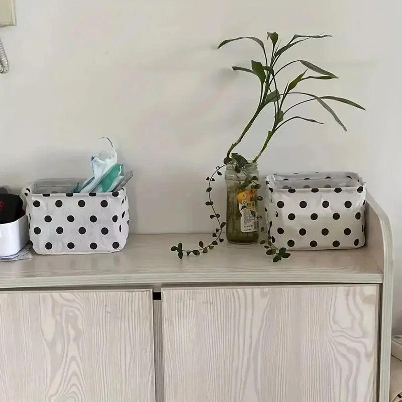 2pcs Cotton And Linen Desktop Storage Box Small Foldable Canvas Storage Basket With Handle Small Fresh Waterproof Storage Basket