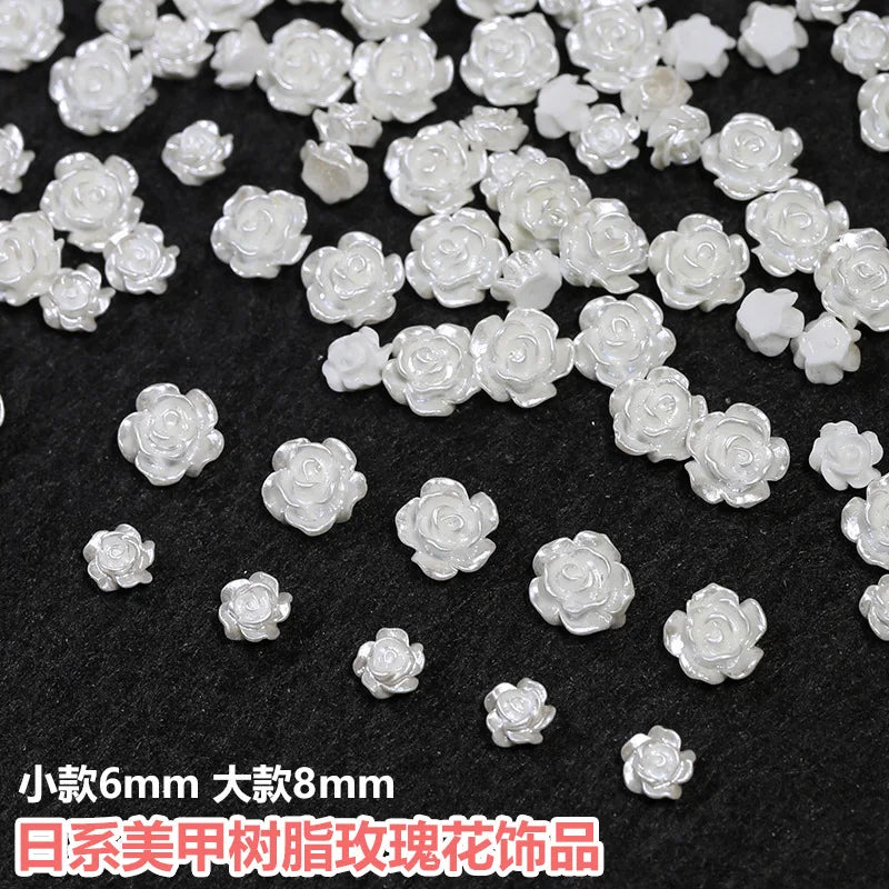 50pcs Cute New Resin Mini 3D White Plated Rose Nail Rhinestones Gems Glitter Nail Art Jewelry Manicure Nail Art Decorations