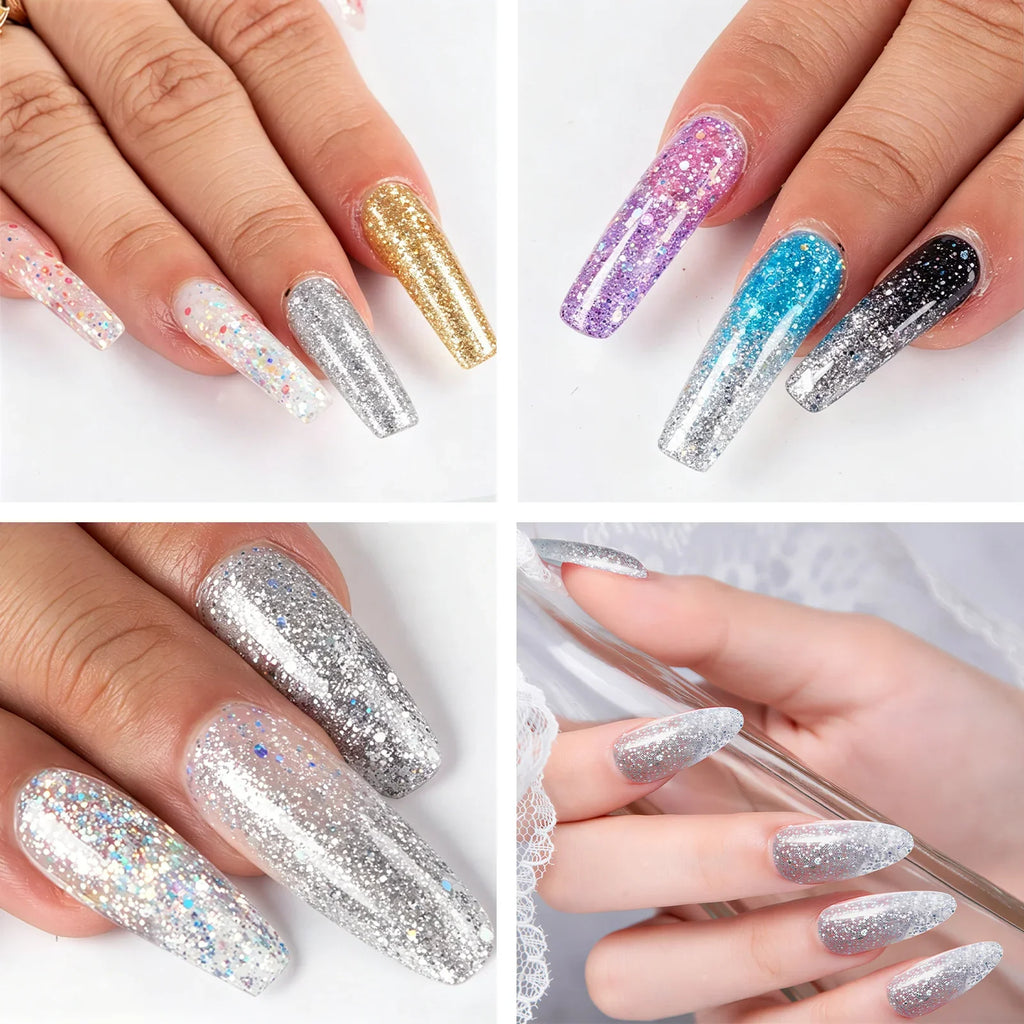 Misscheering 15ml Glitter Acryl Gel Nail Extension Gel Quick Building UV LED Poly Nail Gel Sparkly Sequin Nail Builder Gel Nail