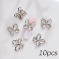 10Pcs 3D Hollow Cat Eye Butterfly Nail Art Charms Gold/Silver Inlaid Gem Crystal Butterfly Rhinestones DIY Alloy Manicure Decor