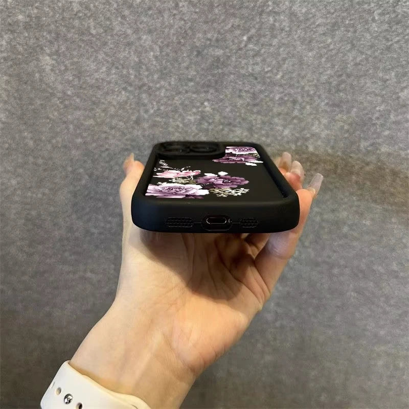 Purple Flower Pattern Phone Case For iPhone 17 16 15 14 13 12 11 Pro Plus Max XR 17 Air 16E Shockproof Soft Silicone Back Cover