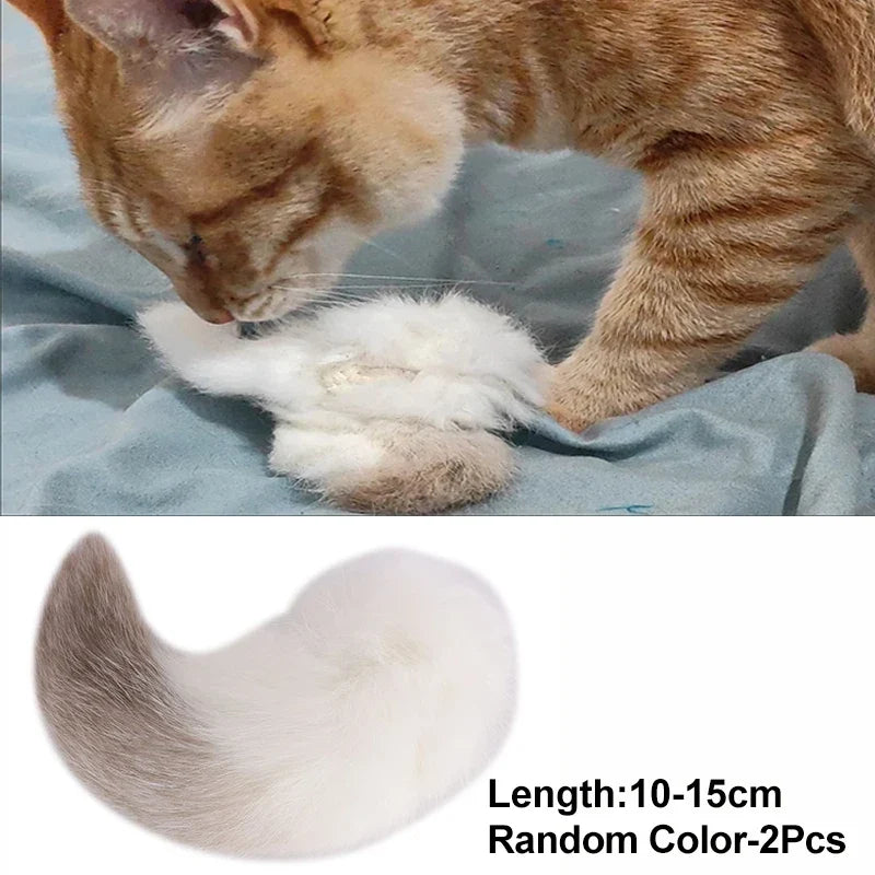 2Pcs Natural Rabbit Tail Cat Toy, Scented Plush Chew Toy For Indoor Cats Enrichment,Soft Cat And Dog Universal Toy Interactive