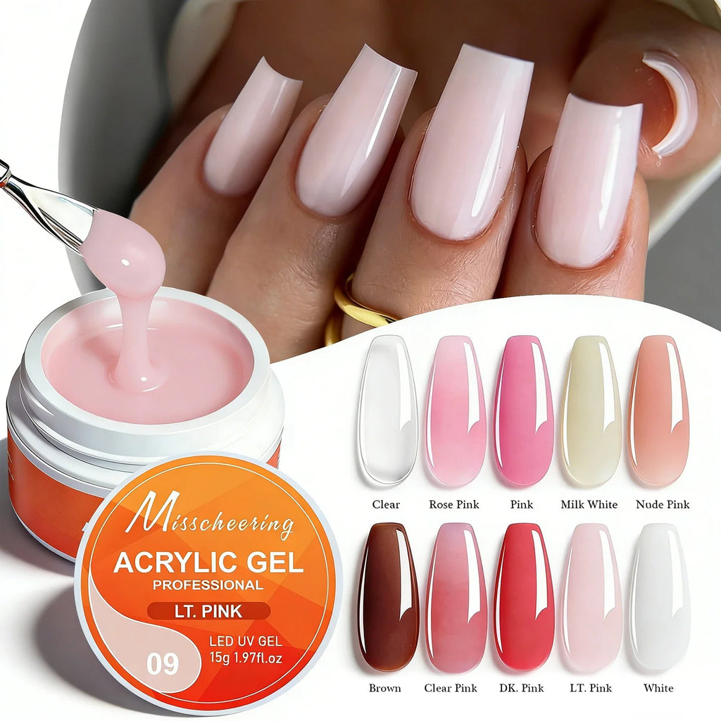 Misscheering15g 5-in-1 Acrylic Gel UV LED Nail Extension Gel Shaping Building Repair Clear/Rose Pink/White Long-Lasting 28+ Days