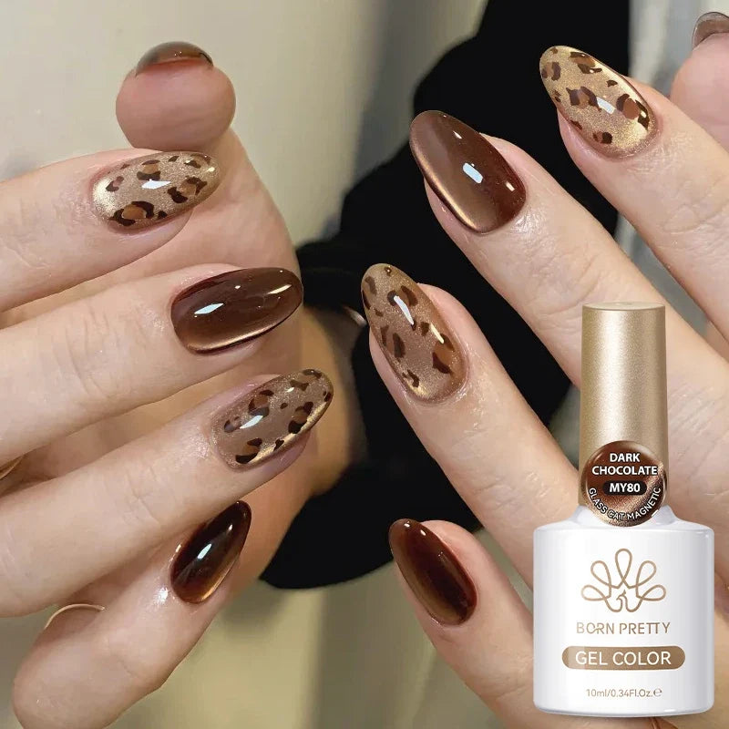 BORN PRETTY 10ml Brown Coffee Color Cat Magnetic Nail Gel Polish Fall Winter Soak Off UV LED Semi Permanent Nail Varnish 1/5PCS