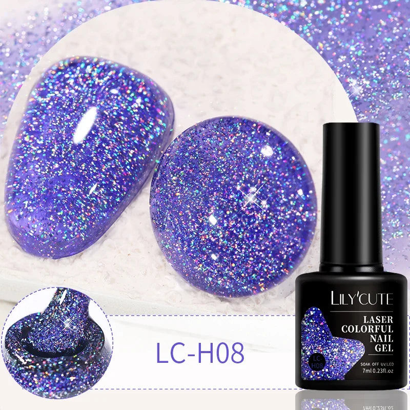 LILYCUTE 7ml Reflective Glitter Nail Gel Polish Effect Sparkling Soak Off Gel Semi Permanent For Manicure Nail Art UV Nail Gel