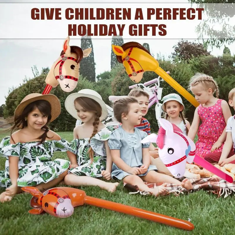 1Pcs Inflatable Horse Head Balloon Blow Up Pony Stick Toy Halloween Party Supplies Inflatable Stick Children's Toys