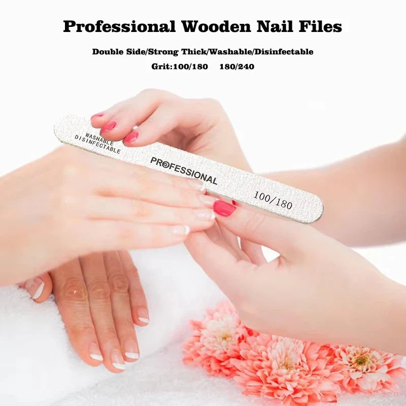 50Pcs Wooden Nail File Professional Sanding Buffer Files 100/180/240 Double Side For Salon Manicure Pedicure UV Gel Tips Tools