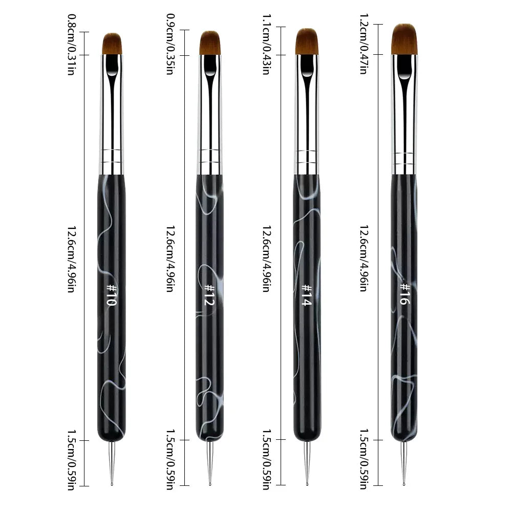4PCS Dual Ended UV Gel Nail Brushes Set Two Way Poly Gel Builder Brush with Dotting Tool for Nail Extension Manicure DIY