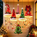 DIY Lighted Santa Hat Chandelier - Warm LED Glowing Christmas Ornaments Hanging Chandelier 5 Styles for Festive Decor