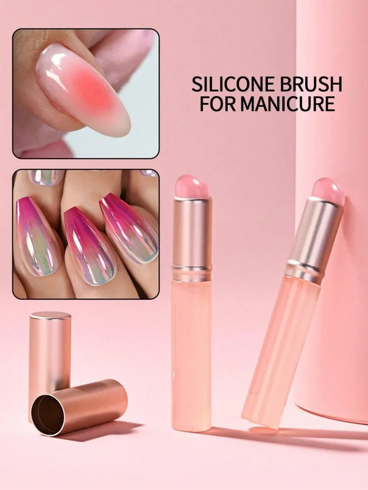 Klimonla Nail Art Silicone Brush Reusable Mirror Powder Pigment Applying Manicure Tool Soft Q-elastic Smudge Nail Brush Stick