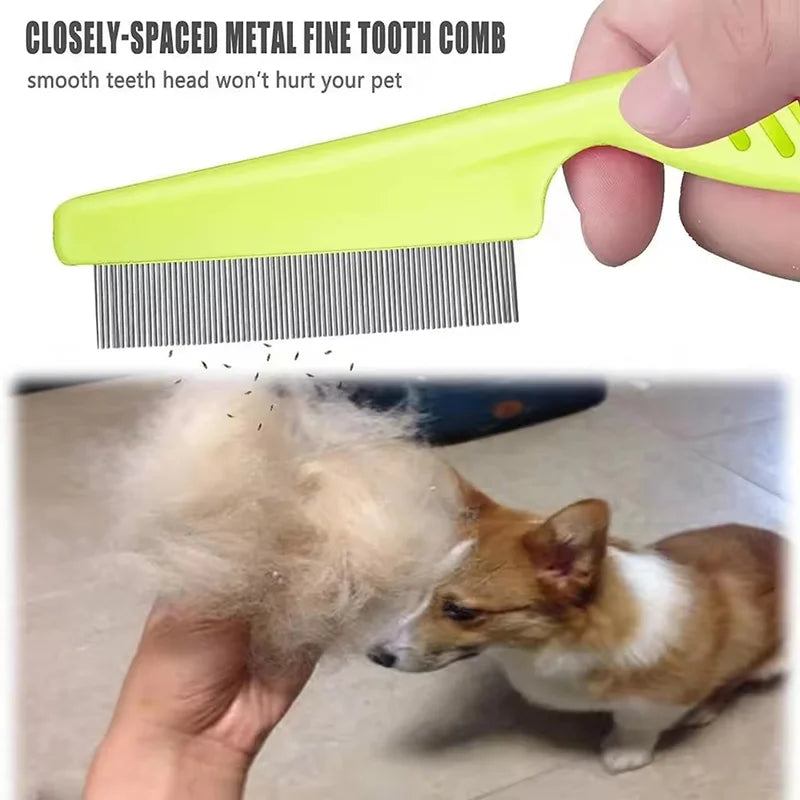 Flea Comb For Dog Cat Stainless Steel Dense Teeth Hair Remover Brush Portable Universal Pet Grooming Cleaning Comb