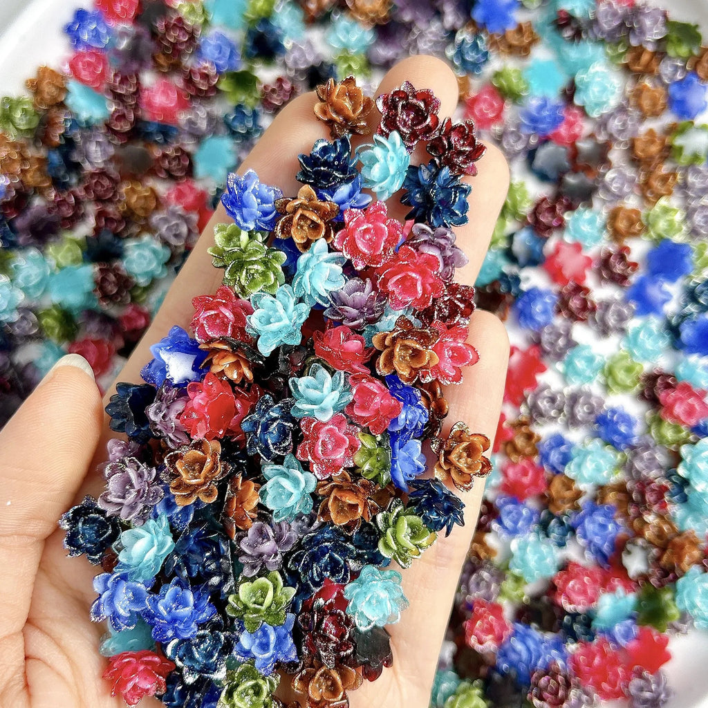 50PCS 11MM Soft 3D Acrylic Flower Nail Art Charms Rose Camellia Accessories For Luminous Nails Decoration Manicure Supplies Pink