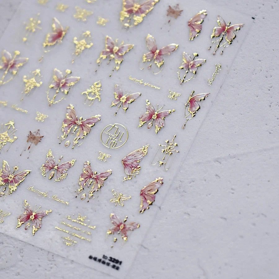 Jelly Nail Stickers Shiny Charming Butterfly Self Adhesive Nail Art Stickers Ribbon Butterfly Nails 3D Decorations Stickers DIY