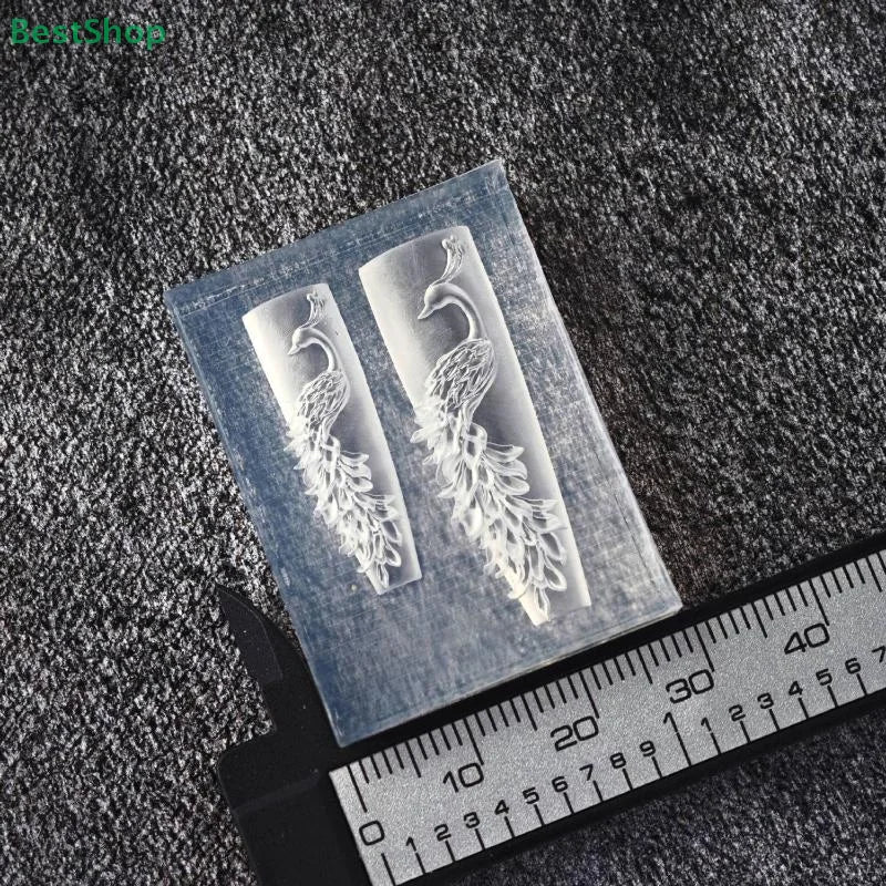♥♥♥3D Relief Silicone Nail Mold Peacock Design Pattern DIY Nail Art Decor Transparent Manicure Template