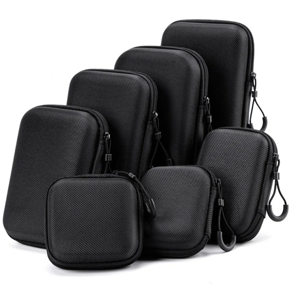 Durable Hard Shell EVA Storage Box Mini Black Pouch Carrying Bag Portable Zipper Earphone Case Charging Cable