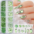 12 Grids Hot Selling Rhinestones Nail Art Charms 3D Set Multi-shapes Colorful Flatback Diamonds Nail Decoration DIY Nail Parts
