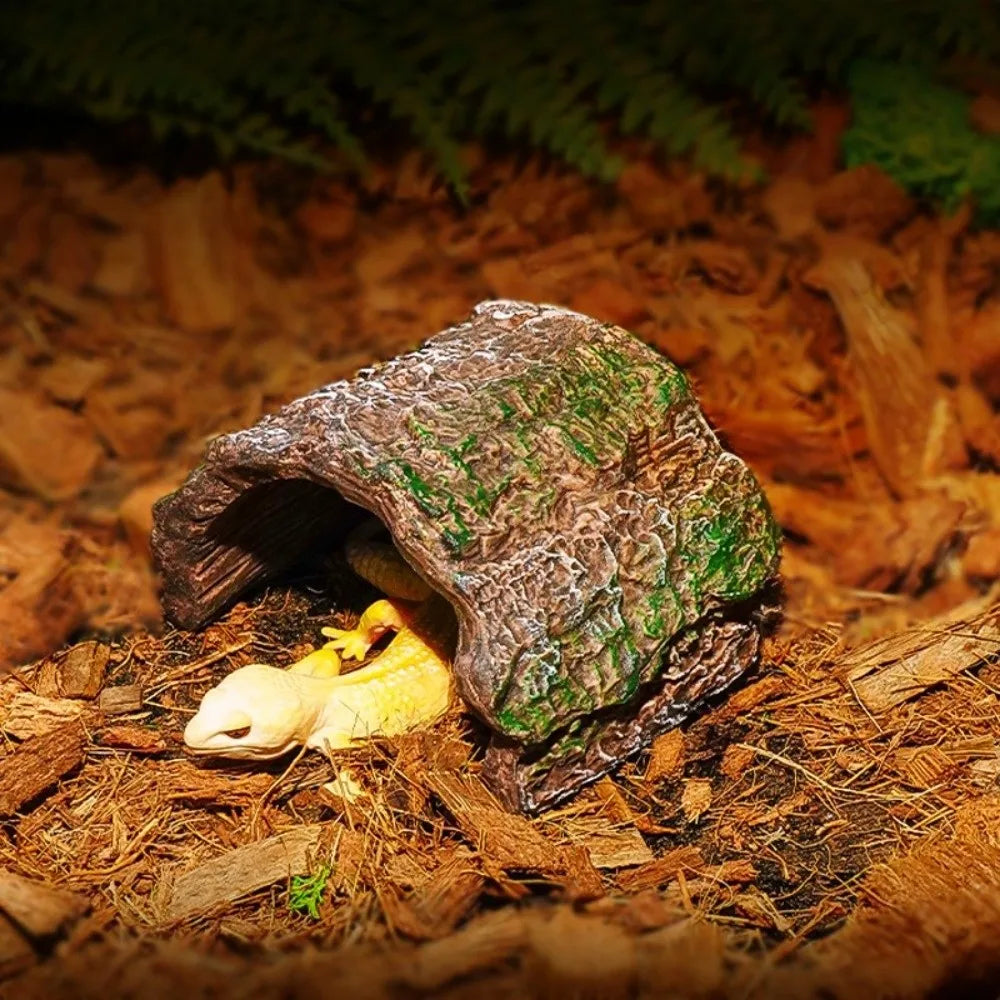 Simulation Reptile Hideout Hollow Escape Cave Lizard Hideaway Shelter PVC Bark Texture Turtle Tank Ornaments Pet Breeding