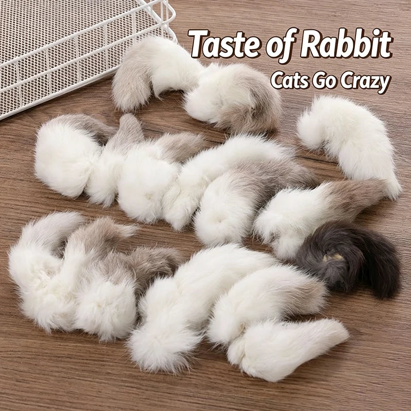 2Pcs Natural Rabbit Tail Cat Toy, Scented Plush Chew Toy For Indoor Cats Enrichment,Soft Cat And Dog Universal Toy Interactive