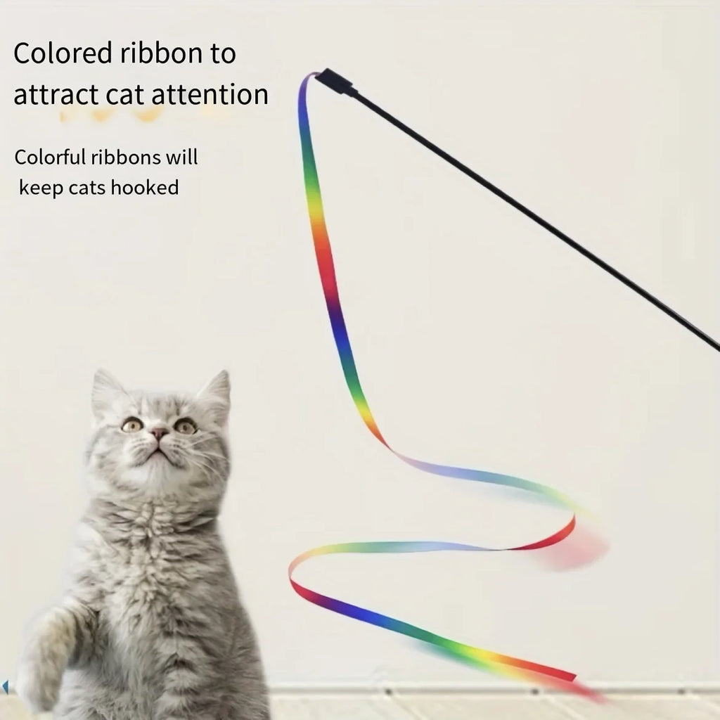 1pc Interactive Cat Toy Cute Funny Rainbow Strips Stick Cat Teaser Wand Pet Toys for Cats Toys Cat Supplies Pet Products