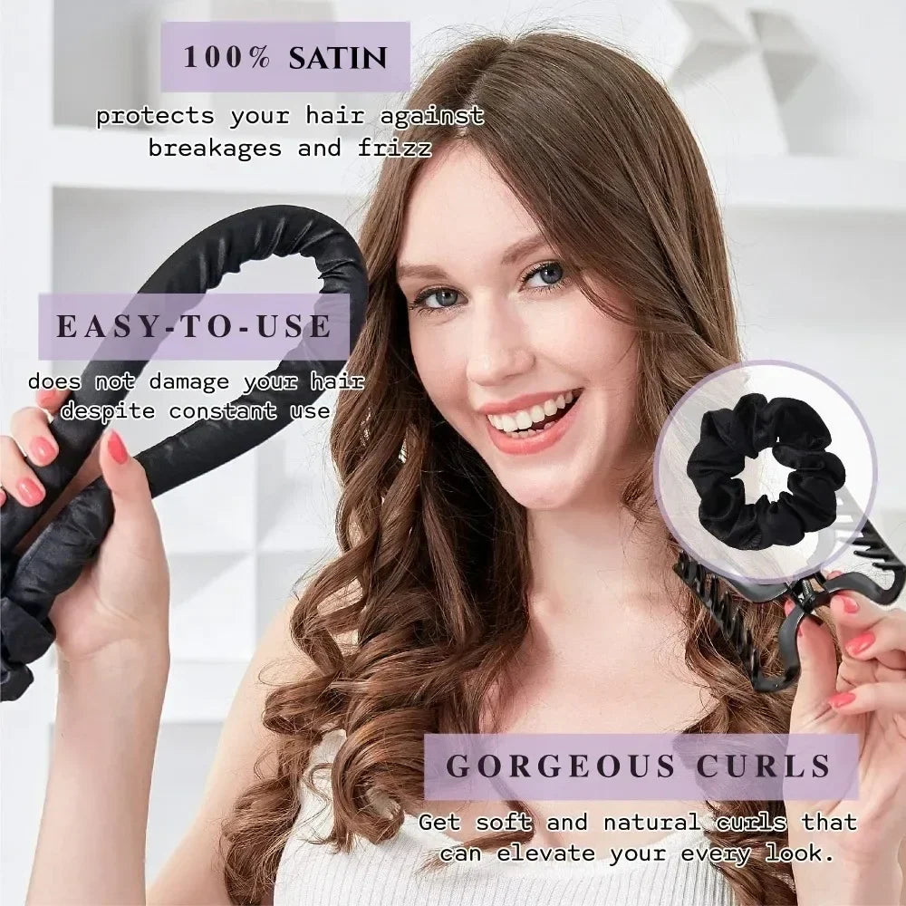 Heatless Curling Rod Headband Soft Hair Curler with Sleeping Bonnet No Heat Hair Rollers Satin Curls Lazy Curlers Styling Tools
